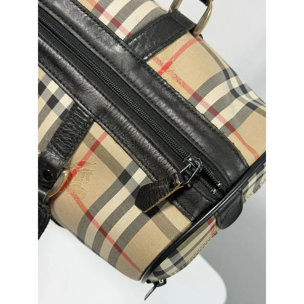 Burberrys Boston Bag Nova Check Shadow Horse Horse Logo beige Canvas 0049